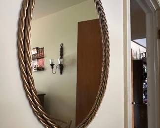 Oval Twisted Rope Frame Mirror Bronze Tone