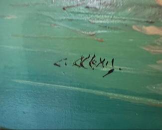 Seascape with Boats and Dock Oil Painting Signed A. Kley second image