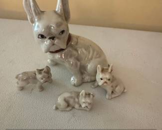 Vintage Ceramic French Bulldog Figurine Set  Mother and Puppies