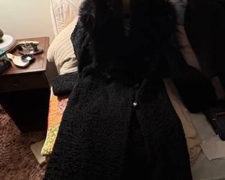 Black Persian Lamb Coat with Fox Fur Collar