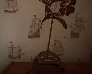 Rustic Metal Hummingbird and Flower Garden Stake