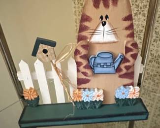 HandPainted Wooden Cat Birdhouse Shelf Decor