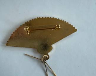 Vintage Amita Japan Damascene Fan Brooch second image