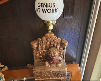 Vintage Genius at Work Bar Decor Lamp with Bartender Figurine