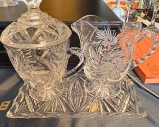 Crystal Sugar Bowl and Creamer Set with Tray