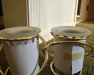 Frosted Glass and Gold Tone Candle Holders Set of