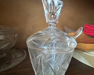 Crystal Glass Bomboniere with Lid and Spoons