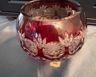Antique Bohemian Ruby Red Cut Glass Bowl