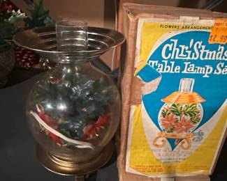 Christmas Table Lamp Set with Holly and Poinsettia Design