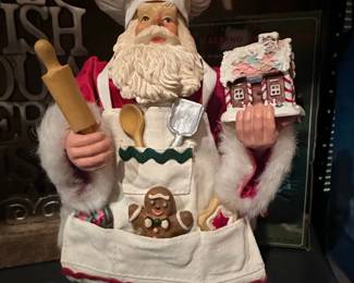 Kurt S. Adler Fabrich Chef Santa with Gingerbread House Figurine