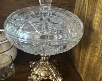 Vintage Crystal Footed Candy Dish with Lid