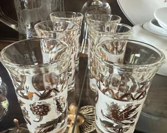 Vintage Gold Tone Floral and Bird Tumblers Set