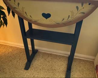 Vintage HandPainted Drop Leaf Table with Shelf Folk Art Heart and Floral Motif