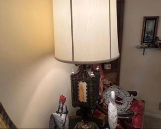 Vintage Ornate Table Lamp with Amber Mica Panel