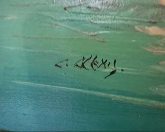 Seascape with Boats and Dock Oil Painting Signed A. Kley second image