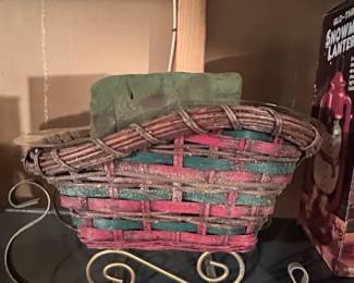 Wicker Sleigh Basket with Metal Sled Base