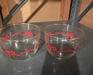Glass Bowls with Red Bow and Holly Design
