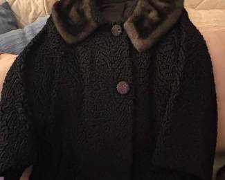Vintage Persian Lamb Fur Coat with Mink Collar and Beaded Buttons