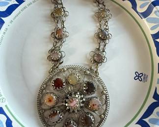 Vintage Scottish Agate Brooch Pendant Necklace