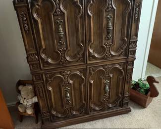 Vintage Thomasville Camino Real Collection Carved Armoire Cabinet