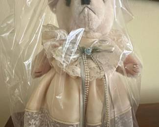 Vintage Teddy Bear Bride with Lace Dress