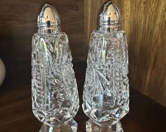 Cut Crystal Salt and Pepper Shakers with SilverTone Tops