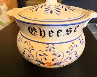 Vintage Cheese Ceramic Keeper with Blue Floral Motif