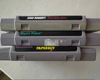 Super Nintendo Entertainment System SNES Game Cartridges Road Runners Death Valley Rally, Mario Paint, Paperboy