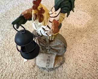 Rooster with Lantern and Feed Bag Figurine