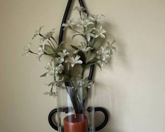 Danya B. Wrought Iron Wall Sconce with Glass Vase and Faux Flowers