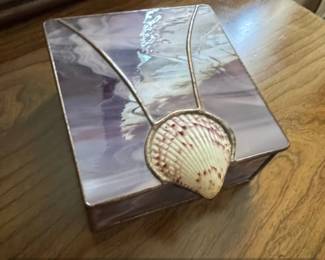 Peter Eovino Tiffany Style Stained Glass Box with Seashell Accent