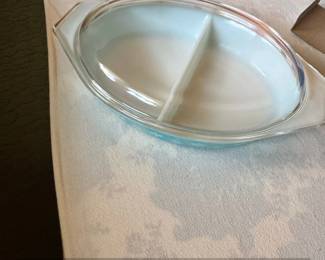 Pyrex Snowflake Blue Divided Casserole Dish