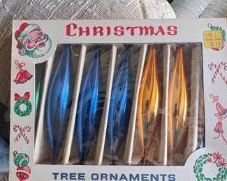 Vintage Mercury Glass Icicle Christmas Ornaments  Blue & Gold