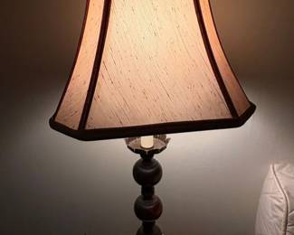 Vintage Tapered Fabric Table Lamp with Wooden Base