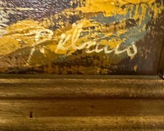 Vintage Landscape Painting with Cottage and Bridge by R. Lewis second image