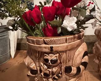 Vintage Ceramic Raccoon Planter Pot