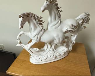 Vintage Italian Ceramic Horse Figurine with Gold Accents