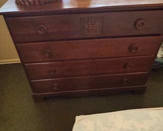 Vintage Wooden Dresser with Ship Carving