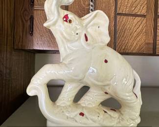 Vintage Ceramic Elephant Figurine with Red Accents