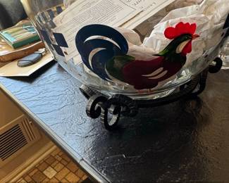 Lenox Morning Sunshine Rooster Bowl with Wrought Iron Stand