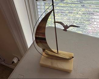 MidCentury Modern Brass Sailboat Sculpture by DeMott