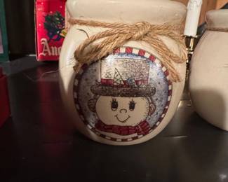 Ceramic Snowman Jar with Twine Accent