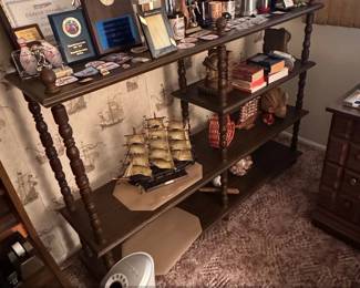 Vintage Dark Wood Spindle Etagere with Collectibles