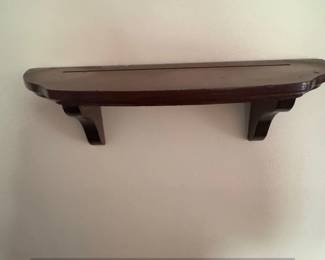 Vintage Dark Wood Wall Shelf with Scalloped Edge and Corbel Brackets