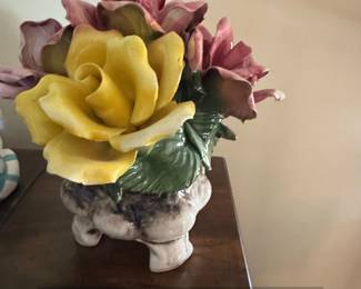 Capodimonte Porcelain Rose Basket Arrangement
