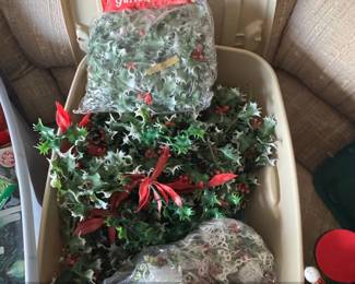 Artificial Holly Garlands and Decorative Straw Hats
