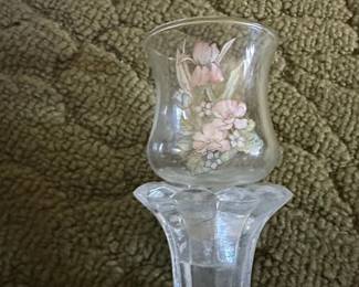 WicksNSticks Floral Glass Candle Holder