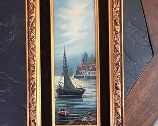 Seascape Painting with Sailboat by A. Holden