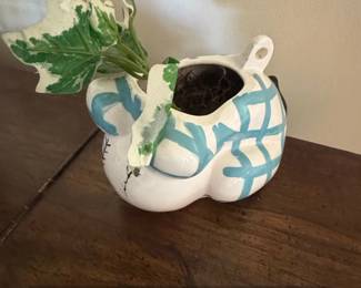 Ceramic Planter with Blue Geometric Pattern