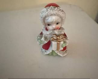 Vintage Lefton Christmas Angel Bell Figurine Holding Gift
